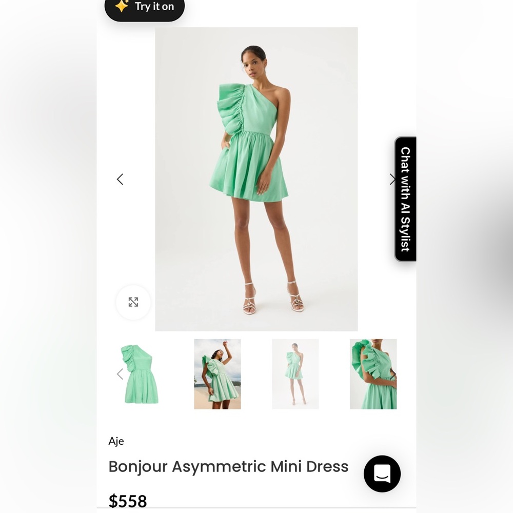 NWT Aje Bonjour Asymmetric One Shoulder Mini Dress in Marine Green